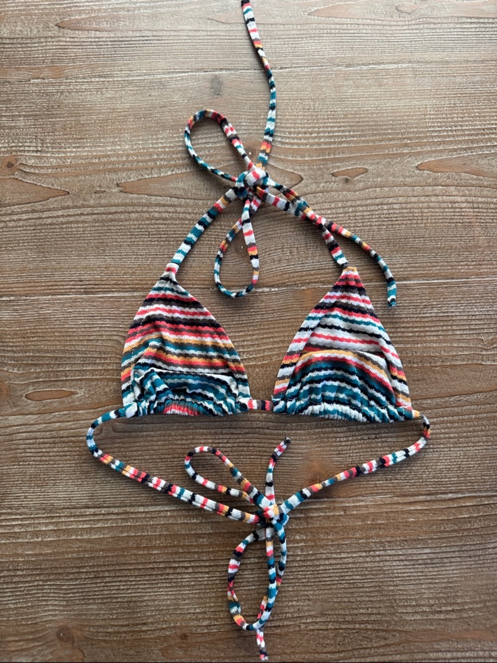 Roxy Multicolor Striped Triangle Bikini Top - Teal, Pink, Orange, White